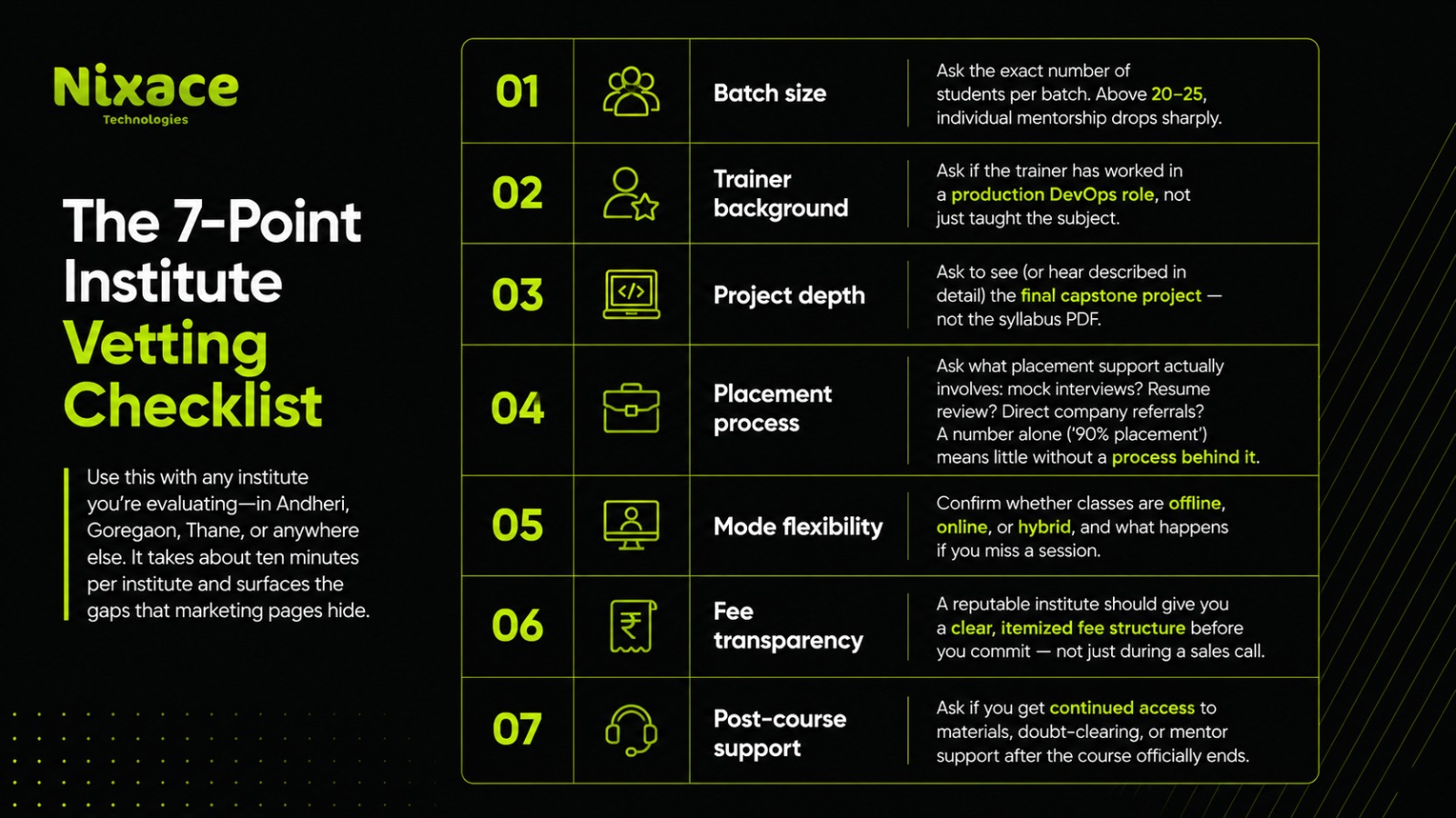 7-point institute vetting checklist for DevOps training